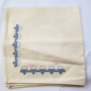 MFA Museum Of Fine Arts Snowflake Beige & Blue Print Cotton Napkin 16"x16"